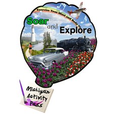 MAP logo is shape of a hot air balloon decorated with pictures of tulips, windmill, old automobile, locomotive engine, airlplane, a staff of musical notes, and the words soar & explore