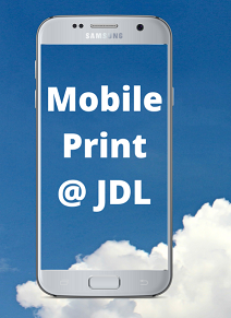 cell phone with clouds white words Mobile Printing @ JDL