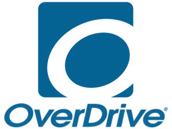 overdrive logo with blue letters and white letter o on blue background