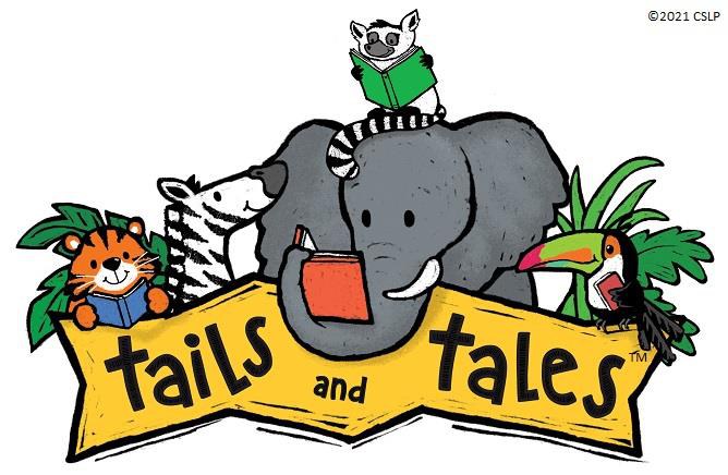colorful image of jungle animals with words tails and tales